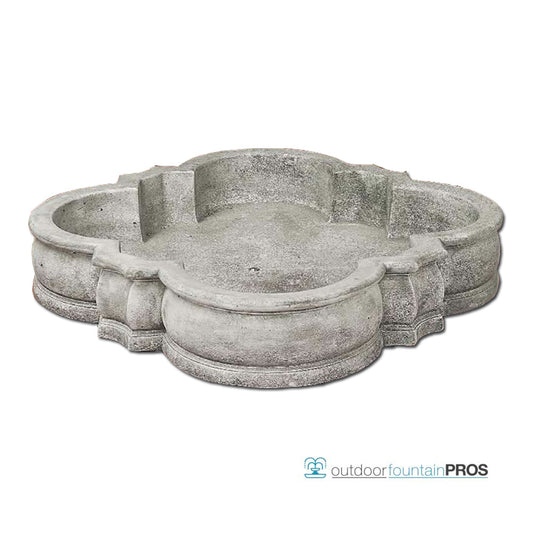 Image of a decorative fountain basin with a four leaf clover shape