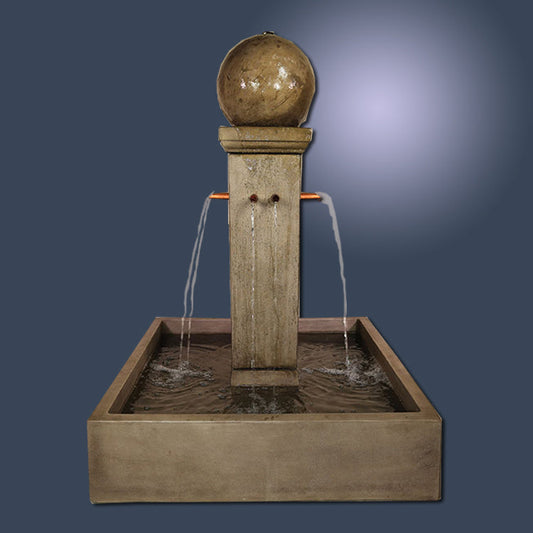 Outdoor water feature with sphere accent
