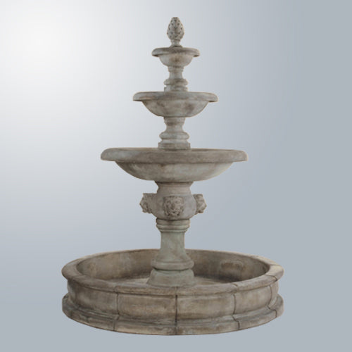 Three tier pond fountain with lion accents