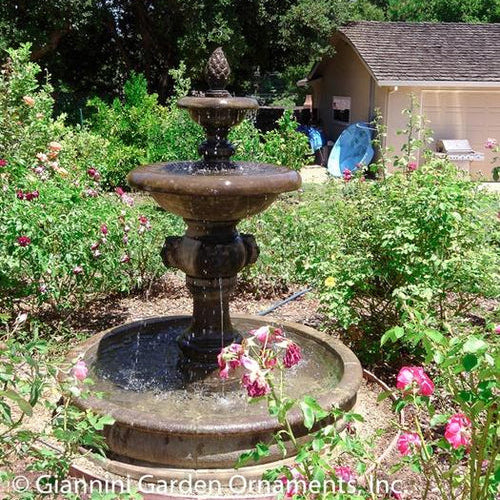 Two tier pond fountain with lion accents