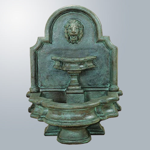 Outdoor wall water fountain with lion design