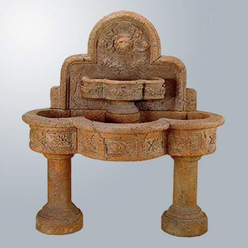 Outdoor wall fountain with two pedestals
