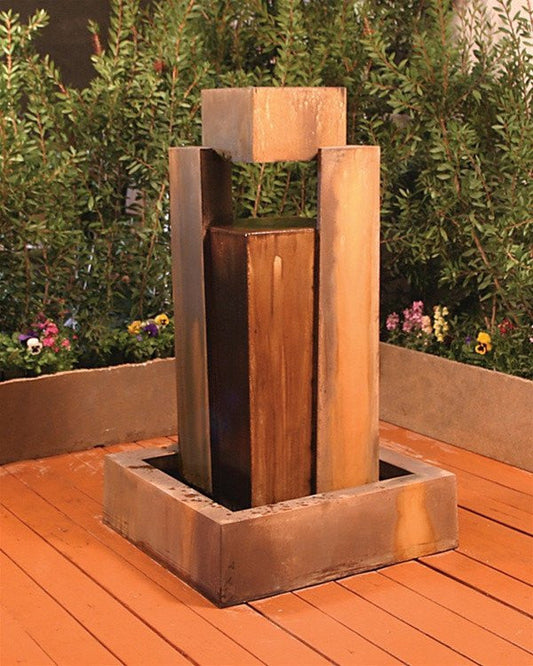 Garden water fountain shaped like a rocket