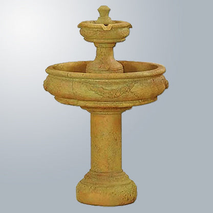 Outdoor water fountain with two tiers and a tall base