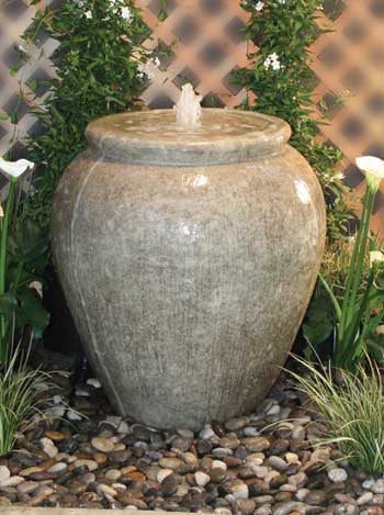 Image of a garden fountain featuring an urn design and a two foot reservoir.