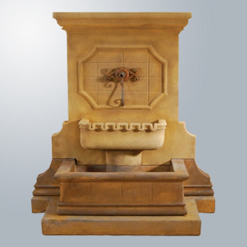 Wall fountain with step design for water spout