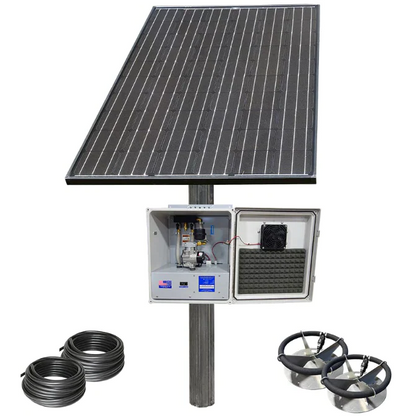 Solar powered pond aeration system for sub surface use