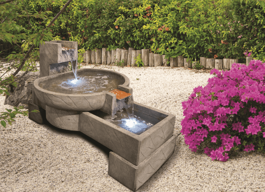 Outdoor water feature with cascading levels