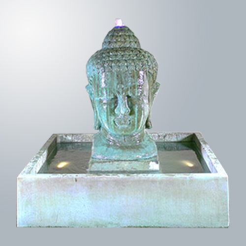 Image of a serene Buddha courtyard fountain