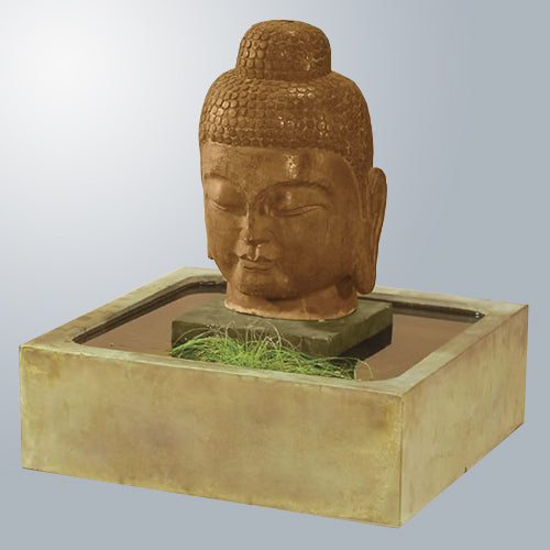 Image of a serene Buddha fountain.