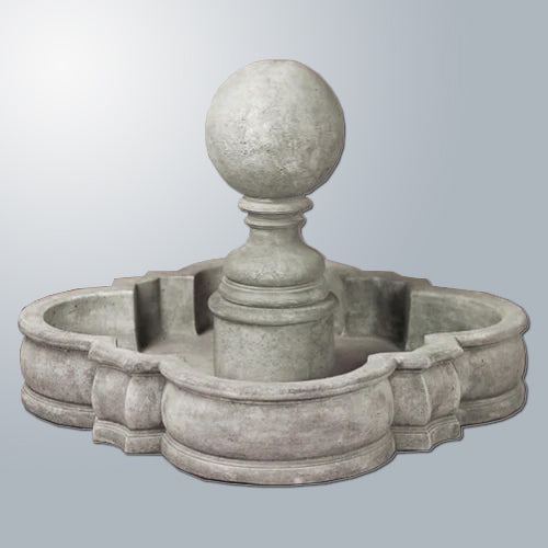 Outdoor water fountain with sphere stone design