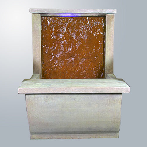 Slate water wall fountain with integrated seating bench