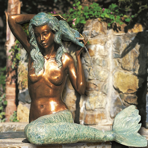 Small bronze mermaid garden or pool accent sculpture