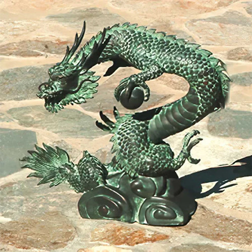 Small brass water dragon garden accent statue