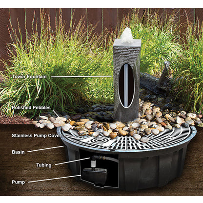 Square Chiseled Stone Towers Outdoor Fountain