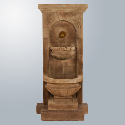 Outdoor water feature with tiered design and concrete spout