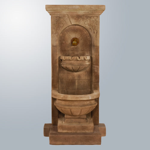 Outdoor water feature with tiered design and concrete spout
