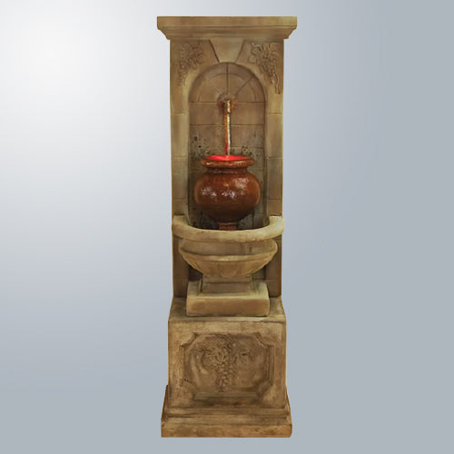Urn fountain with rustic iron spout
