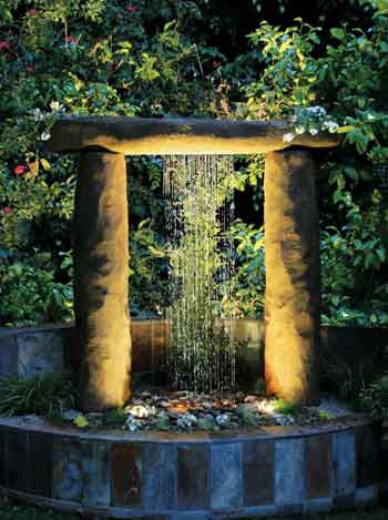 Outdoor fountain with pump