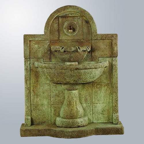 Outdoor wall fountain designed for a spout