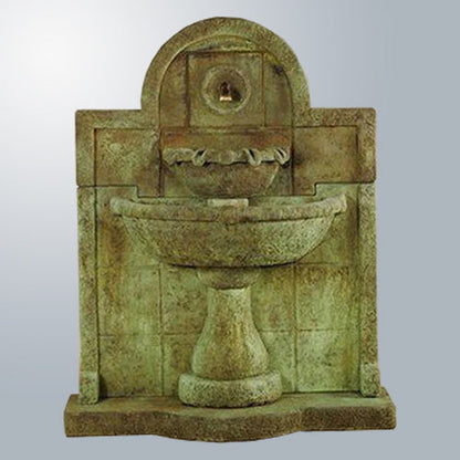 Outdoor wall fountain designed for a spout