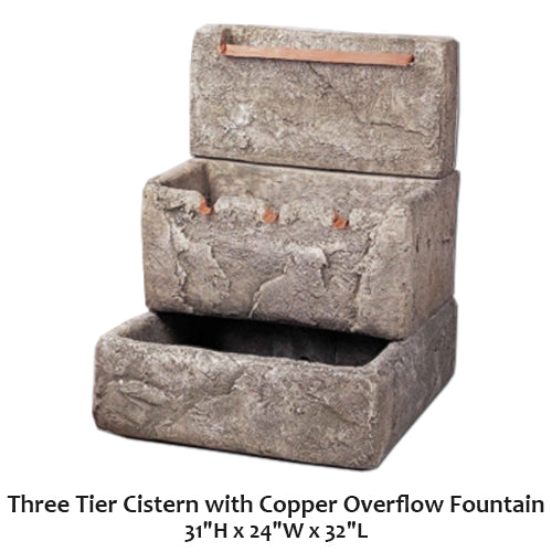 Three level water feature with copper spillway fountain