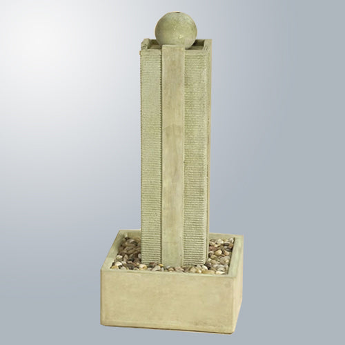Image of a decorative water feature shaped like a tower.