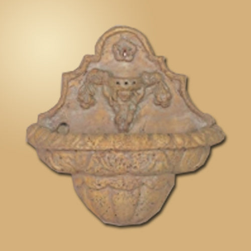 Image of a travertine wall fountain featuring an angel design