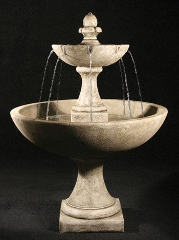 Tiered cast stone fountain with finial detail