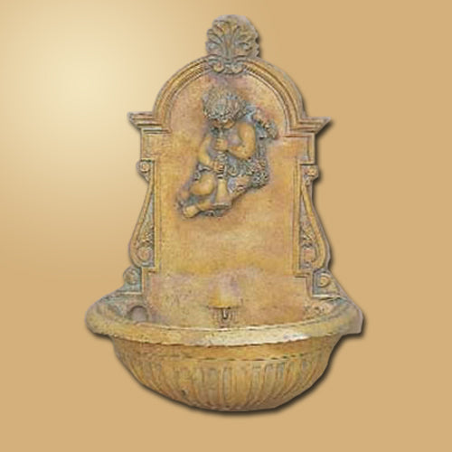 Image of a wall fountain featuring a trumpet playing angel.