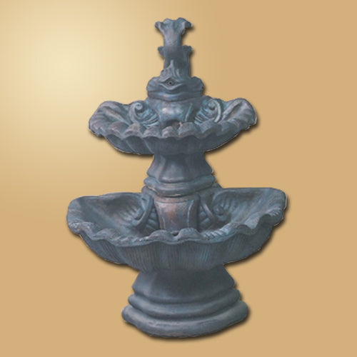 Two tier shell fountain with fish design