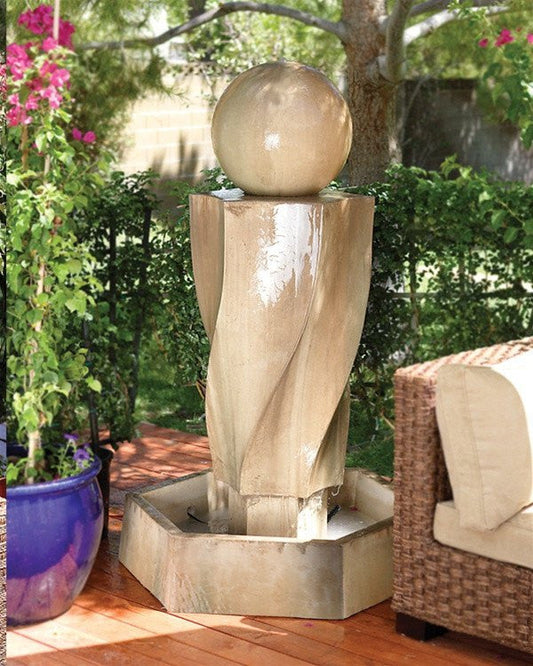 Outdoor water fountain with ball feature
