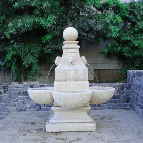 Outdoor water feature with lion design