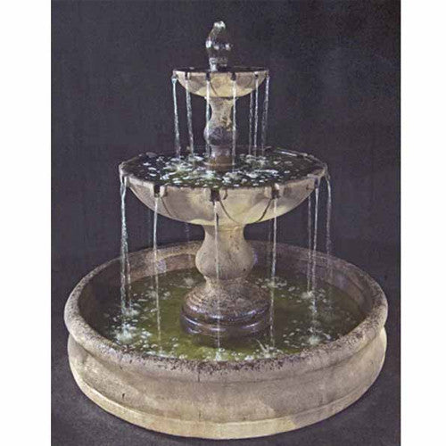 Outdoor tiered fountain with basin