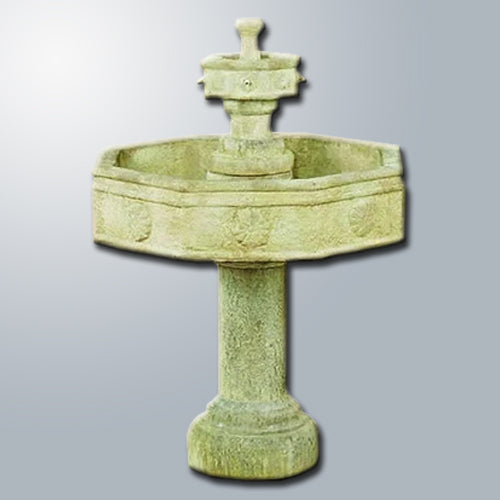 Image of a two tier outdoor water fountain with a tall base