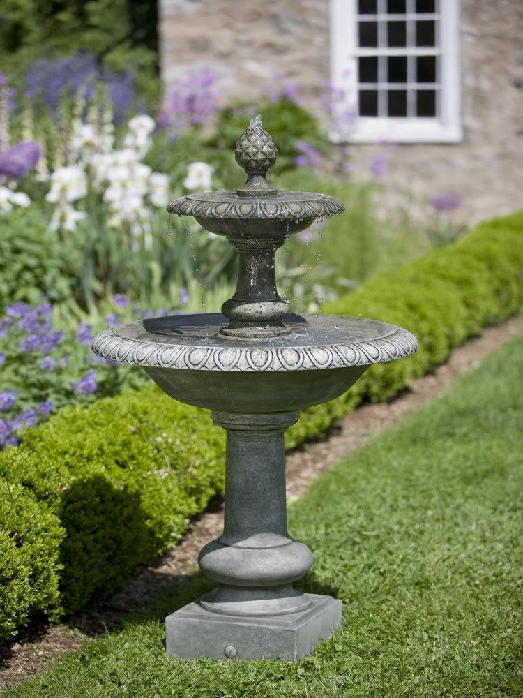 Two tier garden water fountain with pineapple finial