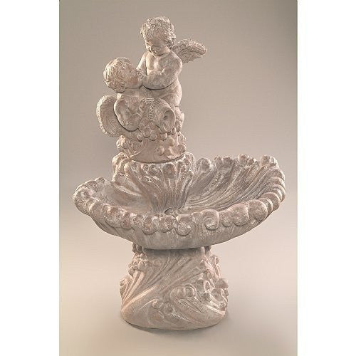 Cast stone garden fountain with pouring angels
