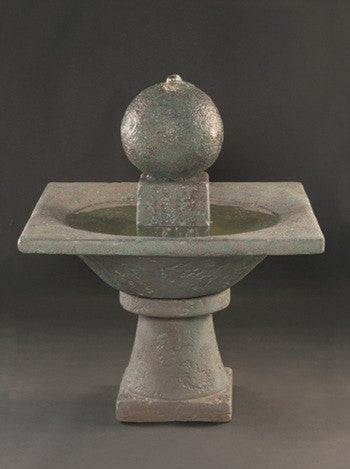 Cast stone garden fountain with sphere design
