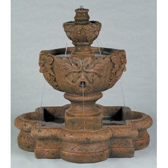 Tiered garden fountain in quatrefoil basin