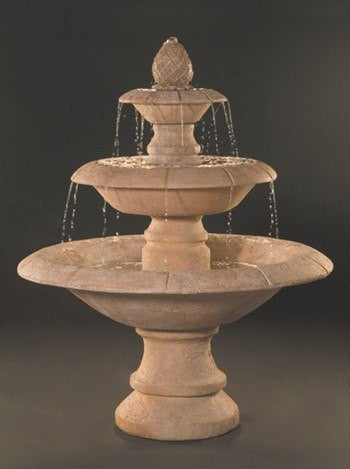 Outdoor fountain with three tiers made of cast stone