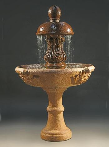 Tiered garden fountain with water flowing
