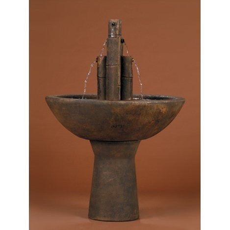 Cast stone garden fountain with bamboo design