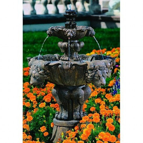 Small tiered garden fountain with lion design