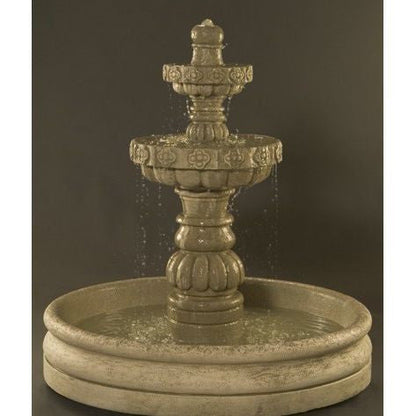 Two tier garden fountain with large basin