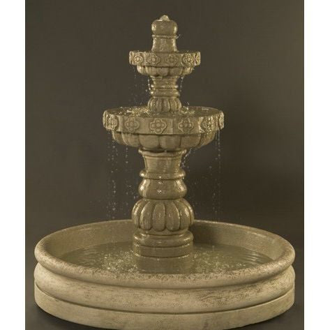 Two tier garden fountain with large basin