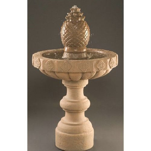 Cast stone garden fountain with water flowing