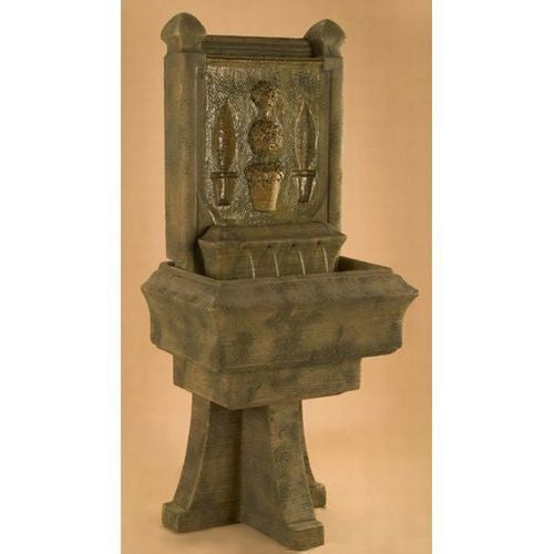 Outdoor wall fountain with topiary design