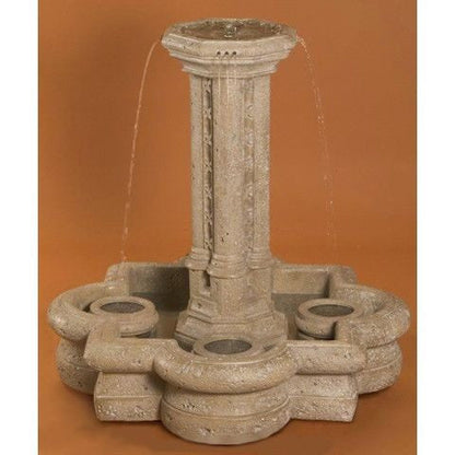 Victorian style garden fountain with quatrefoil shaped basin