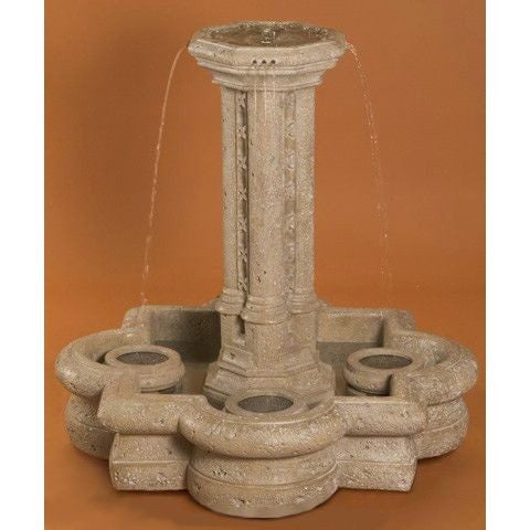 Victorian style garden fountain with quatrefoil shaped basin