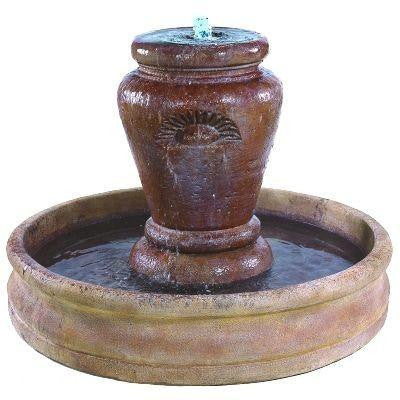 Outdoor water fountain with large basin